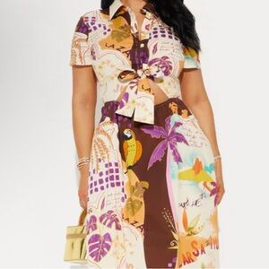 Colorful Patterned Tie-Front Dress